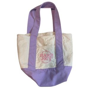 Trader Joes Mini Canvas Tote Bag, Pastel Purple Pink, Embroidered Logo Reusable